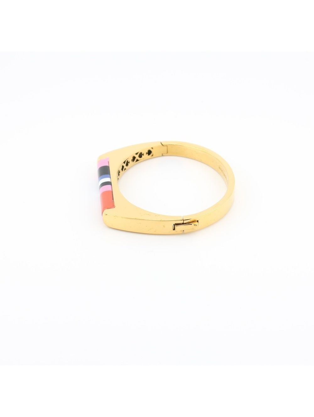 Kate Spade Gold Tone Multicolor Stripe Hinged Bangle Bracelet - Picture 4 of 7